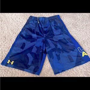 Blue and yellow youth under armor shorts